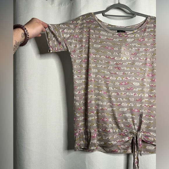 Deletta from Anthropologie Floral Striped Side Tie Top Small - Picture 7 of 8